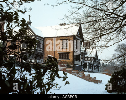 Cheshire bramhall stockport Bramall Hall di neve Foto Stock