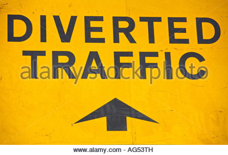 Traffico deviato segnaletica Foto Stock