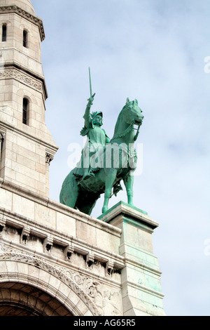 Statua di Giovanna d'arco Sacre Coeur de Montmartre Parigi Jean D Arc Foto Stock