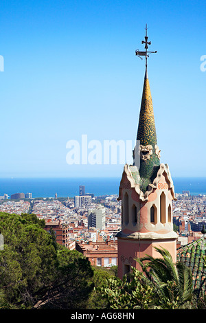 Gaudi Casa nel Parco Guell, Barcelona, Spagna. Foto Stock