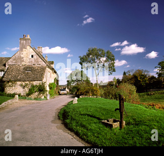 Regno Unito Gloucestershire poco Barrington ferro vecchio pompa acqua sul villaggio verde Foto Stock