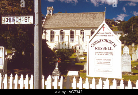 La Chiesa di Cristo più antica chiesa NZ costruito 1835 Russell Bay of Islands Isola del nord della Nuova Zelanda Foto Stock