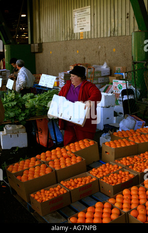 Scatole di mandarini al mercato di frutta e verdura in Flemington in Western Sydney Australia Foto Stock