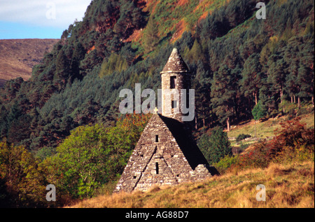 Chiesa di San Kevin, Glendalough, Contea di Wicklow, Repubblica d'Irlanda Foto Stock