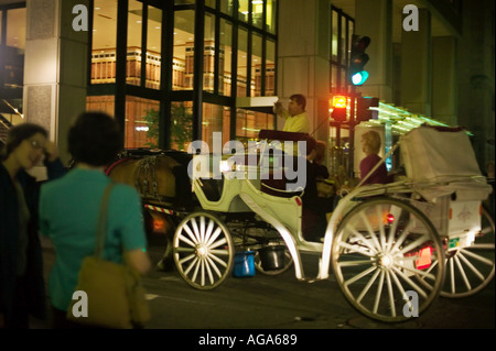 Carro trainato da cavalli di notte Boston MA Foto Stock