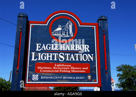 Michigan Eagle Harbor luce segno di stazione Foto Stock