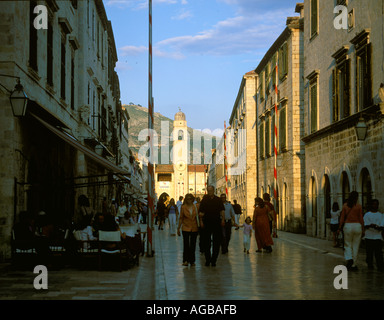 Croazia Dubrovnik Stradun Placa Torre dell Orologio Foto Stock
