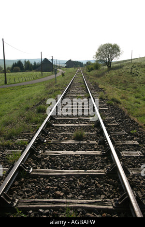 Binari ferroviari in disuso in campagna. Auvergne.France Foto Stock