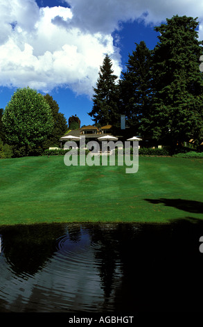 Taupo i giardini delle Huka Lodge alloggi di lusso Foto Stock