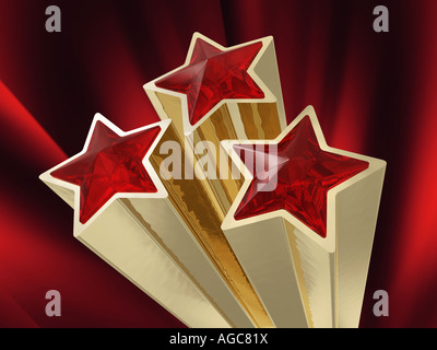 Tre stelle rubino, 3D illustrazione Foto Stock