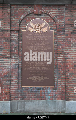 Paul Revere placca parete nord Square Boston Massachusetts, STATI UNITI D'AMERICA Foto Stock