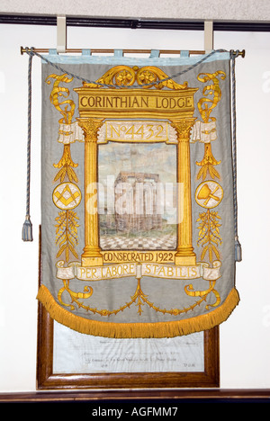 Banner appesi all'interno di un Corinthian masonic lodge 1922 Foto Stock