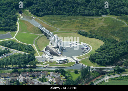 Falkirk Wheel, Scozia centrale, vista aerea, estate 2006 Foto Stock