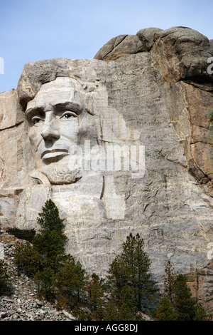 Abraham Lincoln scolpita in granito a Mount Rushmore National Monument Dakota del Sud Foto Stock