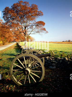 Vista nord-est da Warfield Ridge in Gettysburg National Military Park, Adams County, Pennsylvania, Stati Uniti d'America, Foto Stock