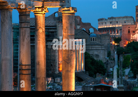 Rovine al tramonto, Foro Romano, Foro Romano, Roma, Italia Foto Stock