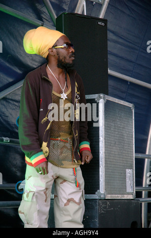 Rastafarian musicista giocando concerto REGGAE a Lambeth Country Fair in brockwell Park nel Sud di Londra. Foto Stock