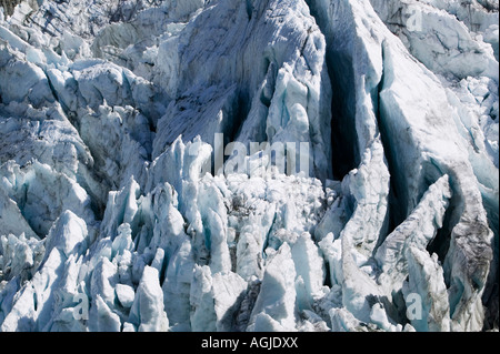 Il muso del ghiacciaio di Argentiere come la maggior parte dei ghiacciai alpini si è ritirata rapidamente a causa del riscaldamento globale Chamonix Francia Foto Stock