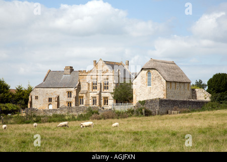 Abbazia di Muchelney sulla Somerset livelli vicino Langport Foto Stock