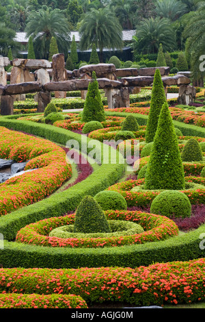 Il francese formale ornamentali topiaria da giardino a Suan Nong Nooch o NongNooch Tropical Botanical Garden Resort, Chon Buri, Pattaya, Thailandia, Asia Foto Stock