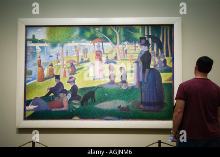 L'uomo la visione di un dipinto di Georges Pierre Seurat intitolato domenica pomeriggio sull'isola della Grande Jatte Foto Stock