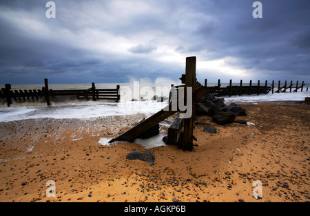 Maltempo a Happisburgh, Norfolk, Inghilterra Foto Stock