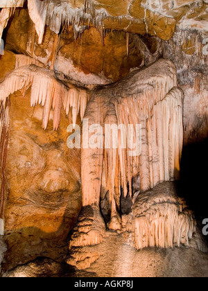 Formazioni calcaree stalagmiti e stalattiti, all'interno delle Caverne di Jenolan montagne blu in Australia Foto Stock