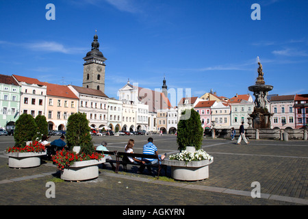 Town Square downtown Budejovice, Boemia, Repubblica ceca, l'Europa. Foto di Willy Matheisl Foto Stock