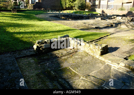Resti di la latrina Bagni Romani parte del Antonine Wall infrastructure Bearsden Nord Glasgow Scotland Europa Foto Stock