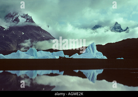 Il Cile, Puerto Natales, Parco Nazionale Torres del Paine lago grigio e il ghiacciaio Grey Foto Stock