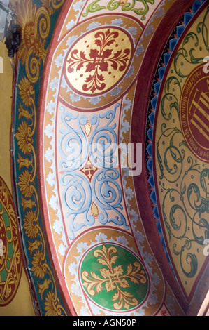 Close-up di soffitto decorato di Ano Mera Monastero a Mykonos, Grecia Foto Stock