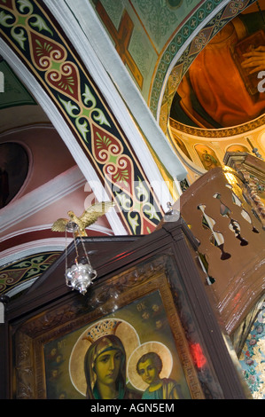 Soffitto decorato di Ano Mera Monastero a Mykonos, Grecia Foto Stock