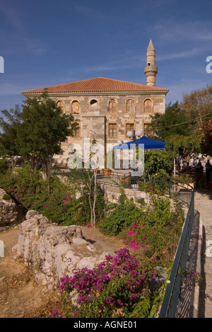 Dh Antica Agora la città di Kos Grecia KOS Antica Agorà Cafè Hajji Hasan minareto della moschea Foto Stock