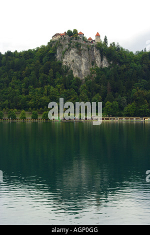 Il Grad castello situato su una sommità di una roccia a Bled Slovenia Foto Stock