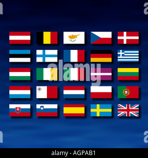 Bandiere delle Nazioni membro dell'Unione europea Foto Stock