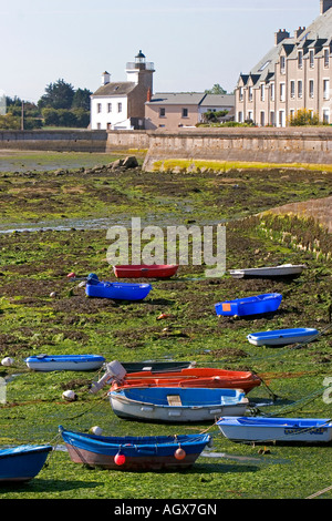 La bassa marea nel porto presso il villaggio di Barfleur nella regione di Basse Normandie Francia Foto Stock