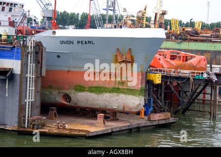 Contenitore nave nel bacino di carenaggio del porto di Rotterdam Paesi Bassi Foto Stock