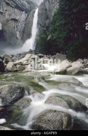 Abbassare Yosemite Falls in primavera Foto Stock