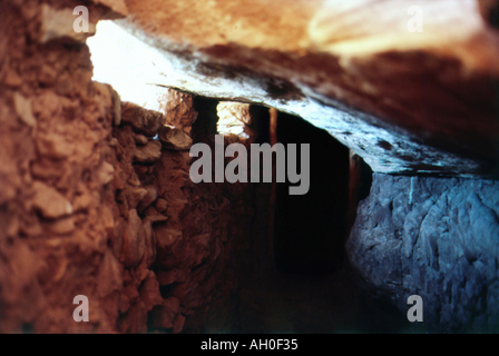 Interno del telecomando indiani Anasazi cliff abitazione, Luna Casa in rovina McCloyds Canyon, Southern Utah Foto Stock