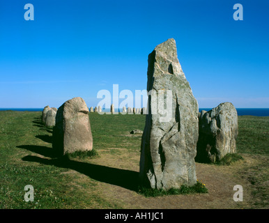 Ales Stenar, la Svezia e la più grande nave impostazione, Kåseberga, vicino Löderup, Skåne, Svezia. Foto Stock