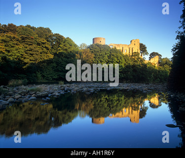 Barnard Castle riflessa nel Fiume Tees, Teesdale, County Durham Foto Stock