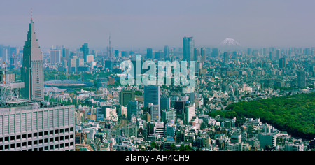 Vista sulla Tokyo, Mt. Fuji e Yoyogi Park dal Governo Metropolitano di Tokyo Tower, Tokyo, Giappone Foto Stock