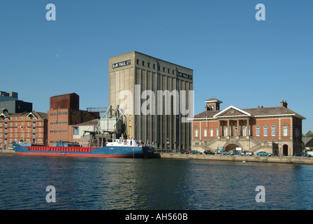 Ipswich la Haven Marina capoluogo di contea di Suffolk bulk carrier granella accanto all'orzo impianto di trasformazione il Custom House Foto Stock