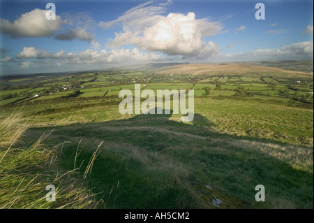 Vista sul parco nazionale di Dartmoor da Brent Tor, Devon, Gran Bretagna. Foto Stock