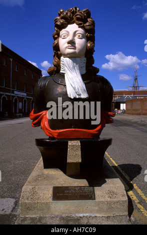 Polena da HMS Benbow 72 cannoni lanciato a Rotherhithe nel 1813 ad ingresso a Portsmouth Royal Navy Dockyard Hampshire REGNO UNITO Foto Stock