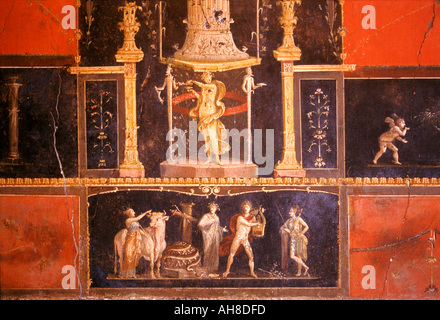 Scavi di Pompei parete murale dipinto nella Casa dei Vettii Napoli Napoli Campania Italia archeologico Archeologia Foto Stock