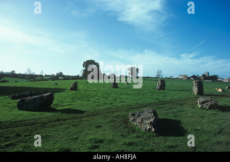 Resti di tre circoli di pietra nel Somerset village di Stanton Drew Foto Stock