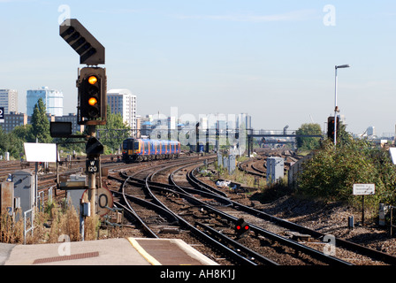 Ferrovia a Clapham Junction, London, England, Regno Unito Foto Stock