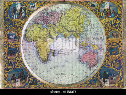 Del vecchio mondo che mostra Mappa Asia Africa Australia Oceano Indiano India Foto Stock