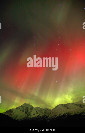Luci del nord o Aurora Boreale oltre il Chugach National Forest vicino a Seward Alaska Foto Stock